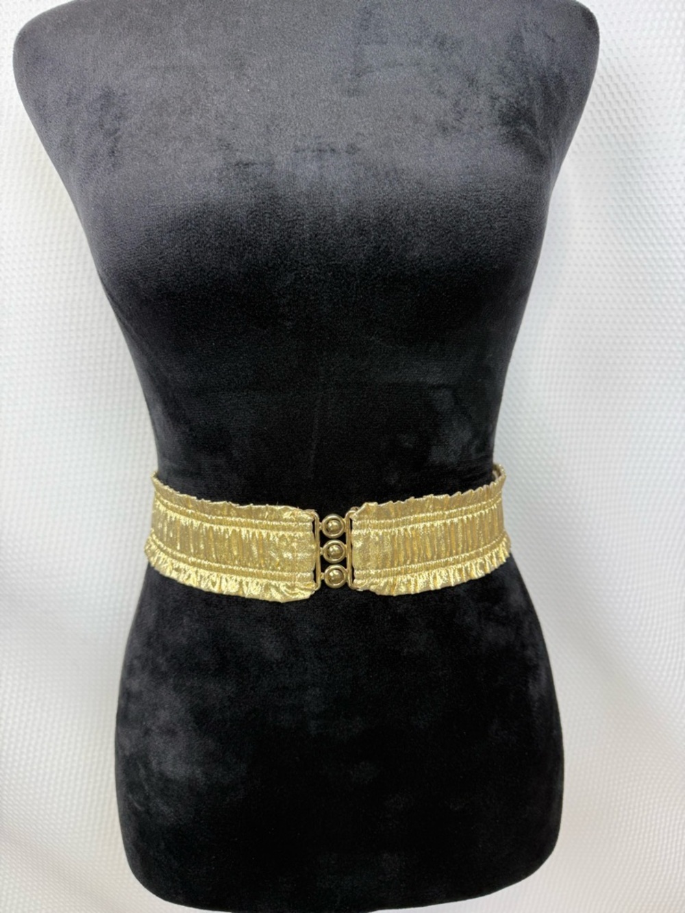 Vintage 1980s Gold Stretch Belt Wide Waist Cinch Retro Glam Medium